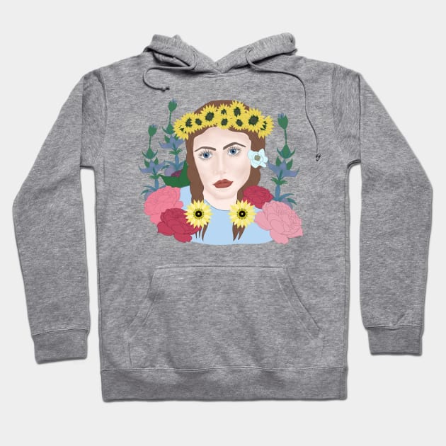 Girl with blue eyes with sunflowers and peonies Hoodie by KateQR